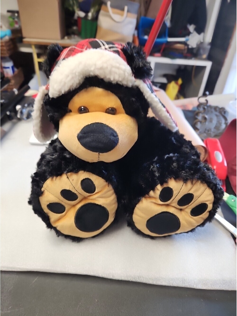 Wishpets Big Foot Bear With Plaid Hat 18" Stuffed Animal
